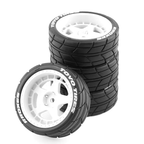 HAUTFENM 4pcs 65mm Gummireifenräder mit 12-mm-Hex-Hub-Hub-Kompatibel mit 1 10-Skala-RC-Autos wie TT01 TT01E TT02 TT02B XV01 TA06 PTG-2 und ähnliche Modelle(Type B White) von HAUTFENM