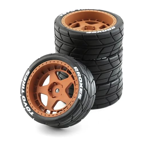 HAUTFENM 4pcs 65mm Gummireifenräder mit 12-mm-Hex-Hub-Hub-Kompatibel mit 1 10-Skala-RC-Autos wie TT01 TT01E TT02 TT02B XV01 TA06 PTG-2 und ähnliche Modelle(Type B Yellow) von HAUTFENM