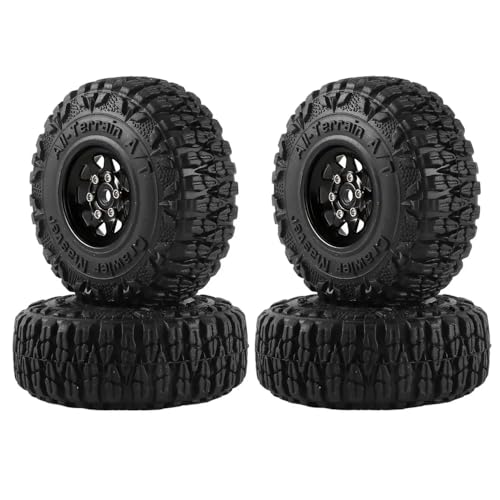 HAUTFENM 4pcs Metall 1,0 Zoll Beadlock Deep Dish Wheel Tire Set kompatibel mit 1/18 1/24 Skala RC Crawler Cars Passt SCX24 AX24 und ähnliche Modelle Aktualisieren Teile(Black) von HAUTFENM