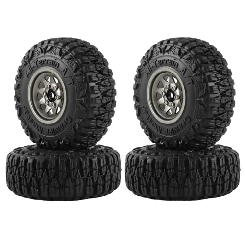 HAUTFENM 4pcs Metall 1,0 Zoll Beadlock Deep Dish Wheel Tire Set kompatibel mit 1/18 1/24 Skala RC Crawler Cars Passt SCX24 AX24 und ähnliche Modelle Aktualisieren Teile(Grey) von HAUTFENM