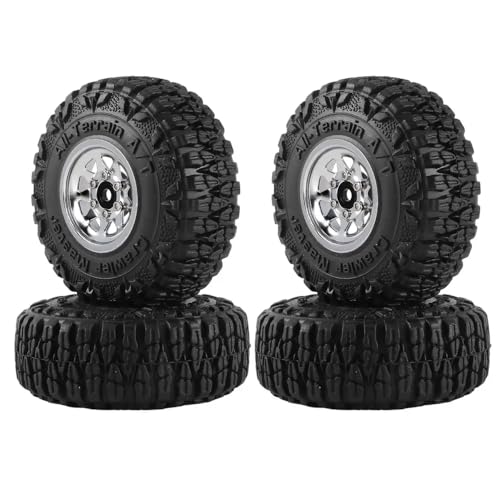 HAUTFENM 4pcs Metall 1,0 Zoll Beadlock Deep Dish Wheel Tire Set kompatibel mit 1/18 1/24 Skala RC Crawler Cars Passt SCX24 AX24 und ähnliche Modelle Aktualisieren Teile(Silver) von HAUTFENM