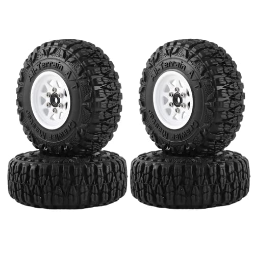 HAUTFENM 4pcs Metall 1,0 Zoll Beadlock Deep Dish Wheel Tire Set kompatibel mit 1/18 1/24 Skala RC Crawler Cars Passt SCX24 AX24 und ähnliche Modelle Aktualisieren Teile(White) von HAUTFENM