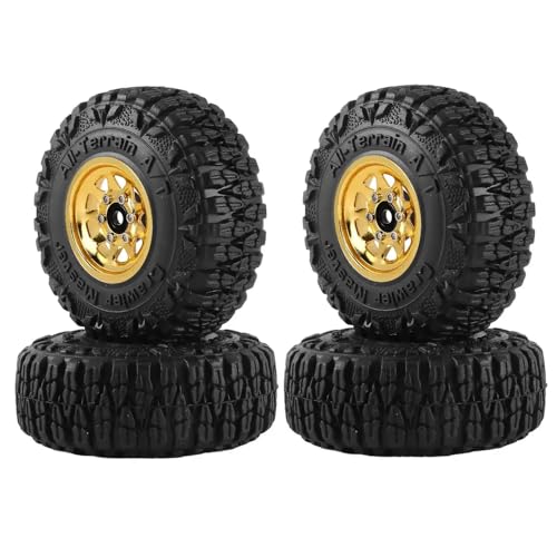 HAUTFENM 4pcs Metall 1,0 Zoll Beadlock Deep Dish Wheel Tire Set kompatibel mit 1/18 1/24 Skala RC Crawler Cars Passt SCX24 AX24 und ähnliche Modelle Aktualisieren Teile(Yellow) von HAUTFENM