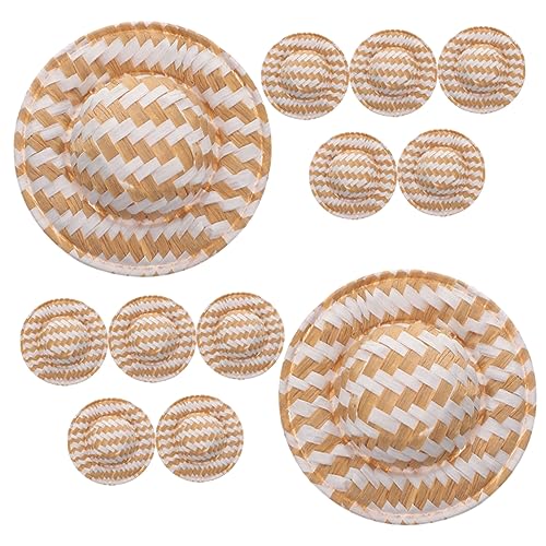 HAWILLOSCH 12 Stück Teiliges Mini Strohhüte aus Gewebtem Material Handgefertigte DIY Bastelhüte für Puppenhausdekoration Rustikales Design als Accessoire für Miniaturpuppen und Kreative von HAWILLOSCH