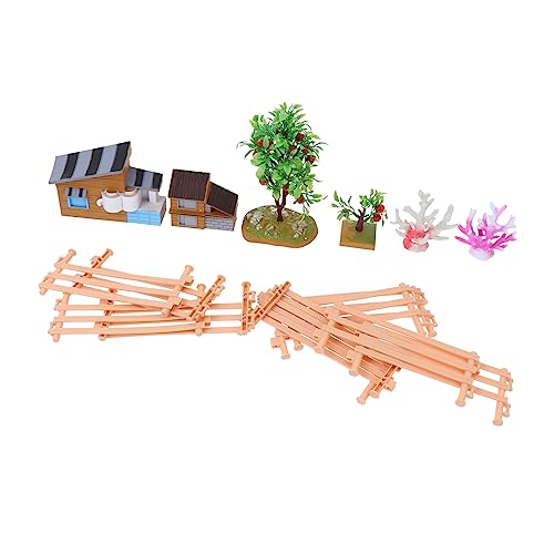 HAWILLOSCH 1Satz DIY Farm Modell Simulation Mini Szenerie mit Obstbäumen Wasserpflanzen Zäunen und Bauernhaus für Konzentration von HAWILLOSCH