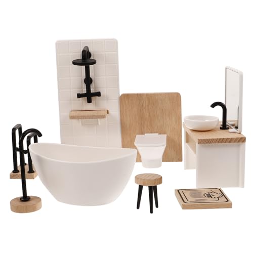 HAWILLOSCH 1Satz Miniaturmöbel Set für Puppenhäuser Teiliges Badezimmer Zubehör aus Robustem für Kreative Spielstunden Entwicklung von Feinmotorik von HAWILLOSCH