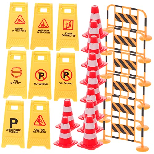 HAWILLOSCH 26-teiliges Verkehrsspielzeug für Jungen und Mädchen Simulation von Verkehrszeichen Spielzeug-Set tragbare Mini-Verkehrskegel und Straßensperre von HAWILLOSCH