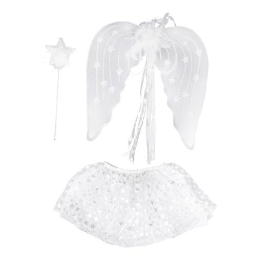 HAWILLOSCH 3 Teiliges Set Dreiteiliges Set Aus Kurzem Rock Zauberstab Partyflügeln Fee Cosplay Feenflügel Cosplay Kostüm Engel Cosplay Engel Ankleide Engelkostüm Weißer Stoff HAWILLOSCH 3 Teiliges Set Dreiteiliges Set Aus Kurzem Rock Zauberstab Partyflügeln Fee Cosplay Feenflügel Cosplay Kostüm Engel Cosplay Engel Ankleide Engelkostüm Weißer Stoff von HAWILLOSCH