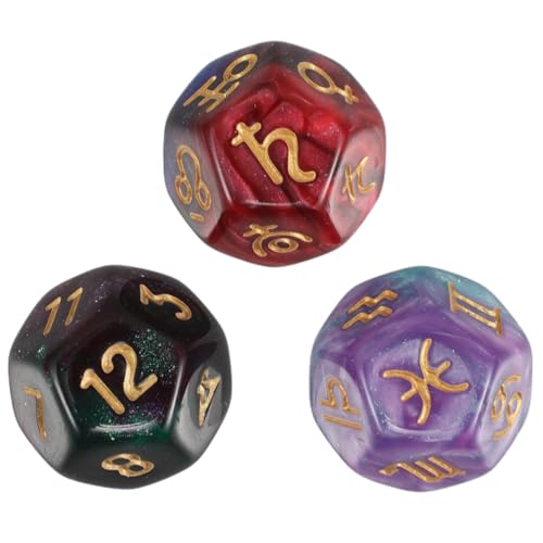 HAWILLOSCH 3pcs Astrology Divination Dice 12 -Sided Dice Mit Tierkreiszeichen, Planeten Und Zahlen Für Konstellationslesungen Und Tarot -kartenspiele von HAWILLOSCH