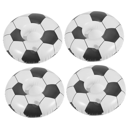 HAWILLOSCH 4 Stück Aufblasbare PVC Fußball Getränkehalter Schwimmendes Trinkpad für Strand Pool und Party Leicht Robust und Wiederverwendbar Praktische Party Deko für Wiederverwendbar von HAWILLOSCH