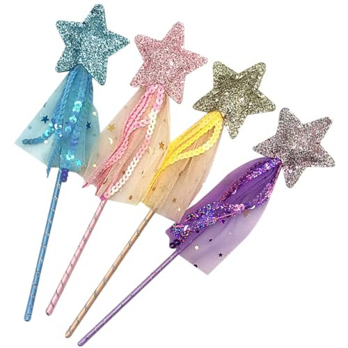 HAWILLOSCH 4 Stück Teiliges Glitzer Feenstäbe für Handliche Feenstäbe aus Kinderfreundlichem Material als Party und Cosplay Farbenfrohe Magische Stäbe für Fantasievolles von HAWILLOSCH