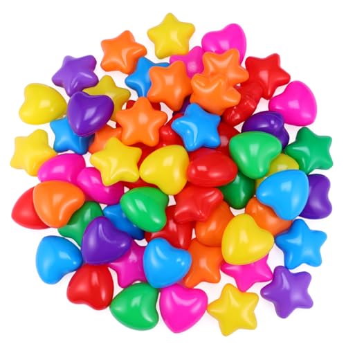 HAWILLOSCH 60Stücke Herz Und Sternförmige Pitbälle Für Innenpool Robuste Crush Plastikbälle Für Spaß Bei Partys Wasser Herzbälle von HAWILLOSCH