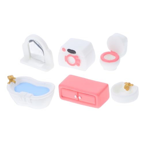 HAWILLOSCH 6pcs Dollhouse Badezimmer Set Miniaturmöbel Winziger Toiletten Duschbasin -Schrank Badewanne Spiegelzubehör Für Kinder Jungen Mädchen Tun, von HAWILLOSCH