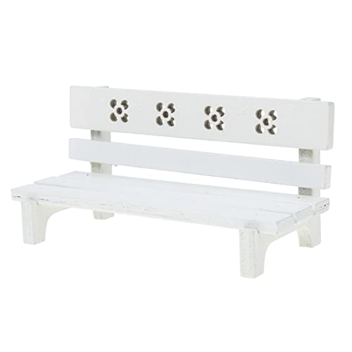 HAWILLOSCH Holzparkbank -Ornamente Mini-Parkstuhl Gartenbank Außenbank Feengartenzubehör Vintage-Accessoires Mini-Puppenhauszubehör Puppenhaus-Miniaturbank Bankfigur Mini -Bank hölzern Weiß von HAWILLOSCH