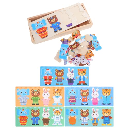 HAWILLOSCH Holzpuzzle Cartoon Tiermotiv Dress Up Toy aus Hochwertigem Holz DIY Puzzle mit Glatter Oberfläche Fördert Kreativität Vorstellungskraft und Hand Auge koordination Pädagogisch von HAWILLOSCH