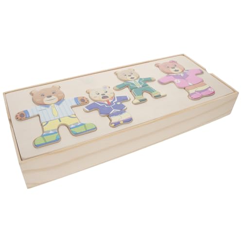 HAWILLOSCH Holzpuzzle Tiermotiv Bär Ankleidepuzzle Wechselkleidung Lernspielzeug für Jungen Mädchen Kreatives Pädagogisches Holzspielzeug zur Feinmotorikförderung von HAWILLOSCH