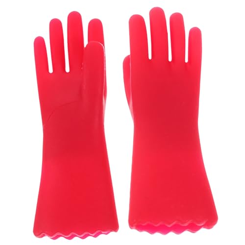 HAWILLOSCH Miniatur Puppenhaus Handschuhe Langlebige Realistische Kunststoff Reinigungshandschuhe Detailgetreu Rot für Puppenhaus Küchen und Dekorationszubehör Robust Farbbeständig von HAWILLOSCH