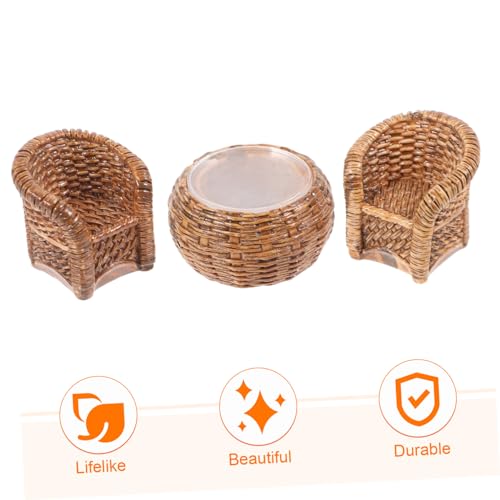 HAWILLOSCH Miniatur Puppenhaus Möbel Set Teiliges Bambus Geflecht Tisch und Stühle Realistische Kleine Möbel für Puppenhaus Dekoration Elegantes Design Vielseitig Kombinierbar Glatte von HAWILLOSCH