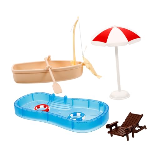 HAWILLOSCH Miniatur Puppenhaus öbel Set Mit Schwimmbad Liegestuhl Und Boot Für Kreative Szenen Im Miniaturformat Perfekt Für Puppenhaus Und Spielzeuglandschaften von HAWILLOSCH