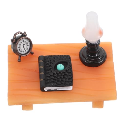 HAWILLOSCH Miniatur Schreibtisch Set mit Wecker und Lampe DIY Miniatur Schreibtischmodell Authentische Puppenhaus Deko Teiliges Set für Kreative Bastelprojekte und Kleine Wohnräume von HAWILLOSCH