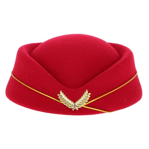 HAWILLOSCH Stewardess Hut Damen Verstellbar Professionell Gefertigt Tiefrot für Kostüm Party Cosplay Bühnenauftritt Airline Hostess Uniform Zubehör von HAWILLOSCH