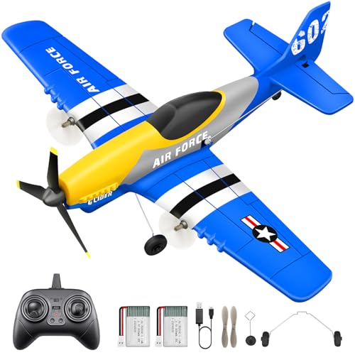 HAWK'S WORK 3 Kanal RC-Flugzeug P-51D Mustang, Ferngesteuertes Flugzeug Fertig zum Fliegen, 2,4GHz 6-Achsen Gyro Stabilisator, Leicht zu Fliegen für Kinder & Anfänger von HAWK'S WORK