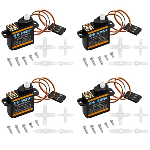 Hawk’S Work 4 Stück 4.8G Servo, Mikro-Digitalservo für Roboterarm RC-Flugzeug Hubschrauber Auto Boot, Kernloser Motor Mini Servo für STEM und Raspberry Pi Projekt (Emax ES 9051 II) von HAWK'S WORK
