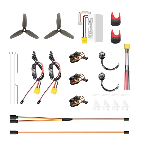 Hawk’S Work Motorbausatz für RC-Flugzeug-Umbau, DIY Doppelmotor-Bausatz für Schaumstoffsegler Z80, Bürstenloser Motor + ESC + Servo + Akku + Propeller + Zubehör (Premium + Akku) von HAWK'S WORK