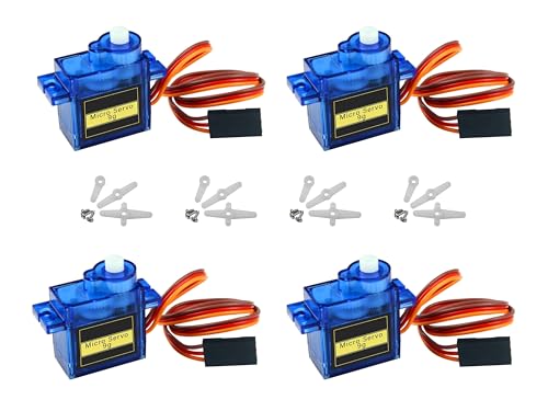 HAXIHA 9G Micro Servo Motor 4 Stück Mini Modellbau Servos,für RC Flugzeug Robot Helicopter Airplane Remote Control, Auto Fahrzeugmodelle Steuerun,Arm Boot Fernbedienungen (Blau) von HAXIHA