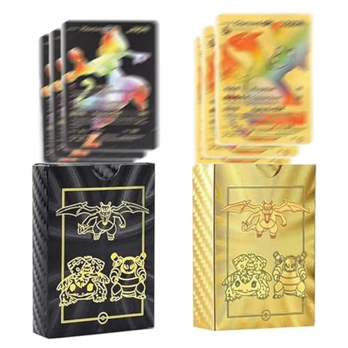 HAZMA 2 Sätze Sammelkartenspiel,110 Stück Verschiedene,BO-Kemoon Karten Schwarz Gold Seltene Karten Set,Keine Duplikate Karikaturen Comics Sammelkarten Für Geschenke Für Kinder Geeignet(E) von HAZMA