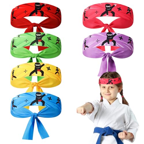 HAZMA 6 Stück Ninjas Party Stirnband, Kinder Kopfband, Ninjago Geburtstagsdeko,Ninja Stirnband,Kinder Geburtstagsdeko Ninja Gastgeschenke Für Karate,Thema Party(6 Farben) Exzellent von HAZMA