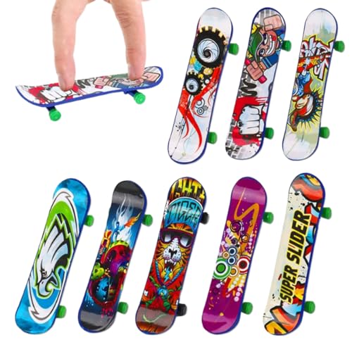 HAZMA Finger Skateboard, 8 Stück Fingerboard, Mini Fingerskateboards Set, Professionelles Finger Spielzeug - für Kinder Partytütenfüller, Kindergeburtstag Geschenke (Zufällige Muster) von HAZMA