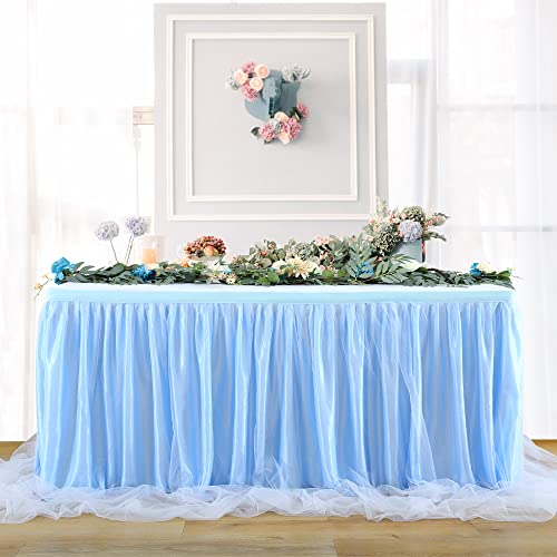 HBBMAGIC Baby Blau Tüll Tischrock Ohne Licht, 2-Langer 275cm Lang Blau Rüschen Tulle Tischröcke, Waschbarer Tutu Tischrock für Hochzeit Party Geburtstag Babydusche Kuchen Dessert Taufe Tisch HBBMAGIC Baby Blau Tüll Tischrock Ohne Licht, 2-Langer 275cm Lang Blau Rüschen Tulle Tischröcke, Waschbarer Tutu Tischrock für Hochzeit Party Geburtstag Babydusche Kuchen Dessert Taufe Tisch von HBBMAGIC