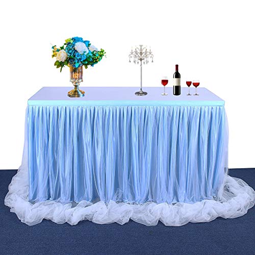 HBBMAGIC Baby Rosa Tüll Tischrock Mit Licht, 2-Langer 275cm Lang Rosa Rüschen Tulle Tischröcke, Waschbarer Tutu Tischrock für Hochzeit Party Geburtstag Babydusche Kuchen Dessert Taufe Tisch von HBBMAGIC