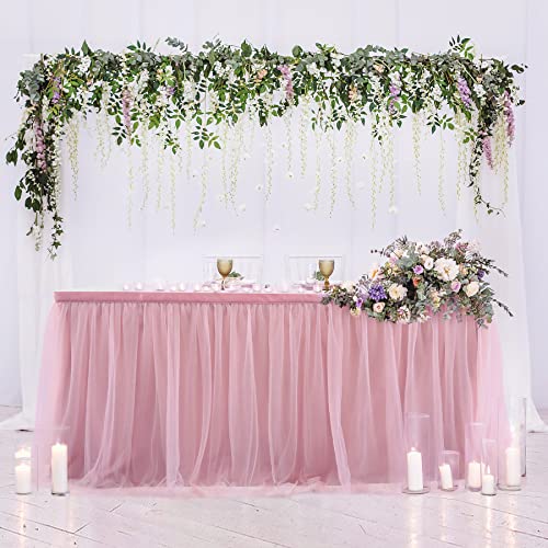 HBBMAGIC Dusty Rose Tüll Tischrock Tütü Tischröcke183*76CM, Candy Tisch Tischdecke Tüll für Geburtstag Mädchen Dekoration, Baby Party,Candy Party,Candy Bar,Hochzeit, Ohne Led von HBBMAGIC