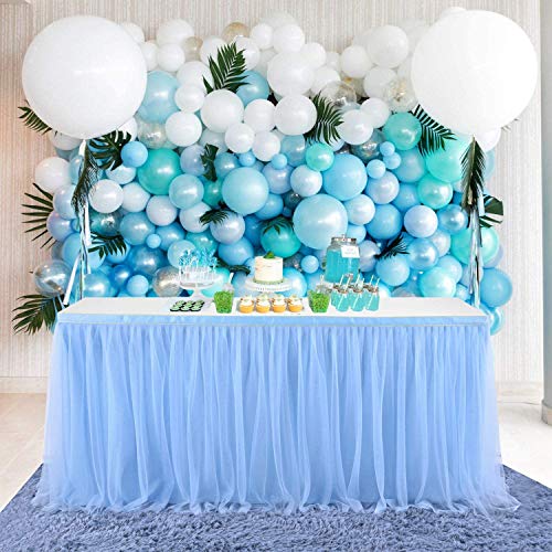 Candy Tisch Tischdecke Tüll für Geburtstag Mädchen Dekoration HBBMAGIC DIY Tischrock Blau Baby Party,Candy Party,Candy Bar,Hochzeit Tisch Tül 275*76CM 