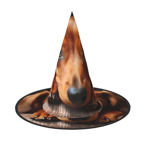 Faltbarer süßer Dackel-Hunde-Druck, Halloween-Hut, Unisex-Kopfbedeckung für Party, Maskerade, Karneval, Fasching von HBDVHZ
