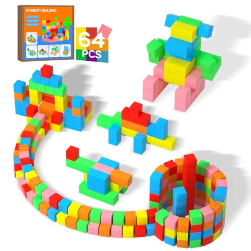 HBECCE Magnetblöcke für Kinder von, 64 PCS Magnetische Würfel für Kinder, Magnetwürfelset für Kleinkinder Montessori Magischer Würfel Magnetblöcke, STEM-Konstruktion Spielzeug von HBECCE