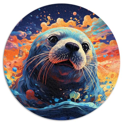 1000-teiliges Puzzle für Erwachsene, Seehunde, buntes rundes Puzzle für Erwachsene, für Erwachsene und Kinder ab 12 Jahren, Papppuzzle, Lernspiele für zu Hause, DIY-Spielzeug, Größe: 67,5 x 67,5 cm von HBHGYMA