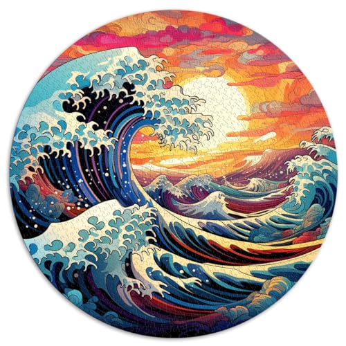 Puzzle mit 1000 Teilen, „Die große Welle aus Japan“, runde Puzzles, für Erwachsene und Kinder ab 12 Jahren, Puzzles aus Pappe, Stressabbau-Puzzles. Größe: 67,5 x 67,5 cm. von HBHGYMA