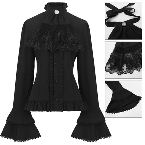 Cospay Kostüm Kleid Oben Spitze Rüschenhemd Mit Hohem Ausschnitt Für Künstlerisches, Verträumtes Rollenspiel, Oper Performance Kostüm, Retro Rollenspiel Hemd, Elegantes Theater Kostüm Top (schwarz/wei Cospay Kostüm Kleid Oben Spitze Rüschenhemd Mit Hohem Ausschnitt Für Künstlerisches, Verträumtes Rollenspiel, Oper Performance Kostüm, Retro Rollenspiel Hemd, Elegantes Theater Kostüm Top (schwarz/wei von HBQC