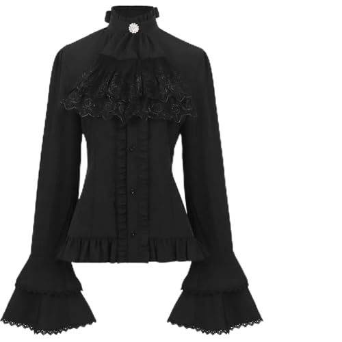 Cospay Kostüm Kleid Oben Spitze Rüschenhemd Mit Hohem Ausschnitt Für Künstlerisches, Verträumtes Rollenspiel, Oper Performance Kostüm, Retro Rollenspiel Hemd, Elegantes Theater Kostüm Top (schwarz/wei Cospay Kostüm Kleid Oben Spitze Rüschenhemd Mit Hohem Ausschnitt Für Künstlerisches, Verträumtes Rollenspiel, Oper Performance Kostüm, Retro Rollenspiel Hemd, Elegantes Theater Kostüm Top (schwarz/wei von HBQC