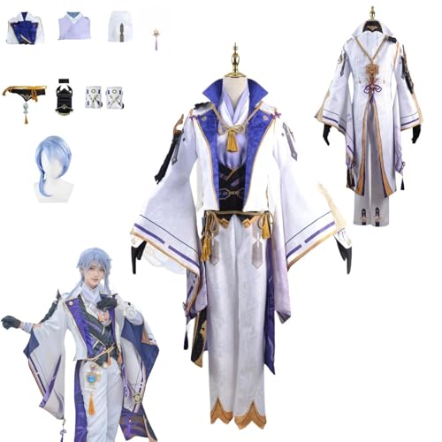 HBQC Genshin Impact Kamisato Ayato Anime-Rollenspiel-Kostüm Cosplay Kostüm Für Perücken Für Erwachsene, Halloween-Karneval-Party von HBQC