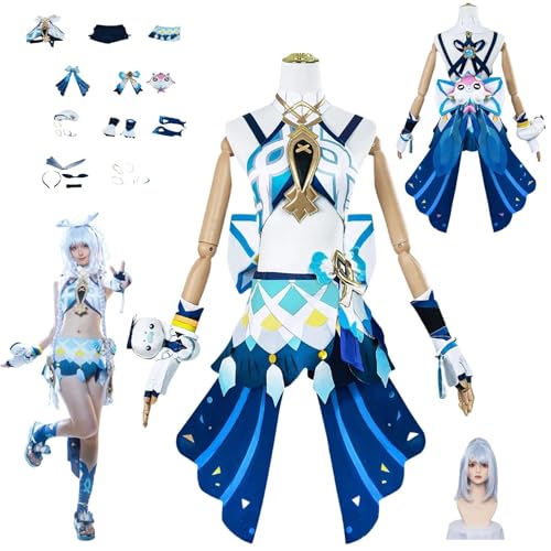 HBQC Genshin Impact Mualani Anime-Rollenspiel-Kostüm Cosplay Kostüm Für Perücken Für Erwachsene, Halloween-Karneval-Party von HBQC