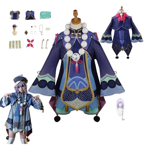 HBQC Genshin Impact Qiqi Anime-Rollenspiel-Kostüm Cosplay Kostüm Für Perücken Für Erwachsene, Halloween-Karneval-Party von HBQC