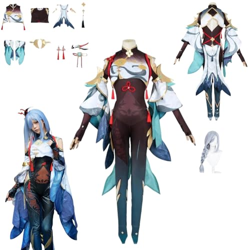 HBQC Genshin Impact Shenhe Anime-Rollenspiel-Kostüm Cosplay Kostüm Für Perücken Für Erwachsene, Halloween-Karneval-Party von HBQC
