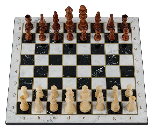 HBS GAMES Weißer Marmor Design Klassisches Schachspiel aus Holz 37 cm Schach und Dame Spiel Chess Board Set Perfektes Familienspiel mit Handgefertigtes Hochwertiges Schachbrett von HBS GAMES