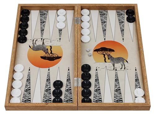 HBS GAMES Zebra Illusions Design Backgammon Limited Edition Strategie Brettspiel Würfelspiel, 48 Zentimeter aus Holz mit Acryl-Spielsteinen Freunde und Erwachsene von HBS GAMES
