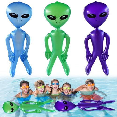 3 Pcs Alien Partydekorationen, Aufblasbares Alien Spielzeug, 90cm Aliens Aufblasbares Spielzeug, Aufblasbare Aliens, Alien Requisiten Luftballons für Kinder und Erwachsene von HBSFBH