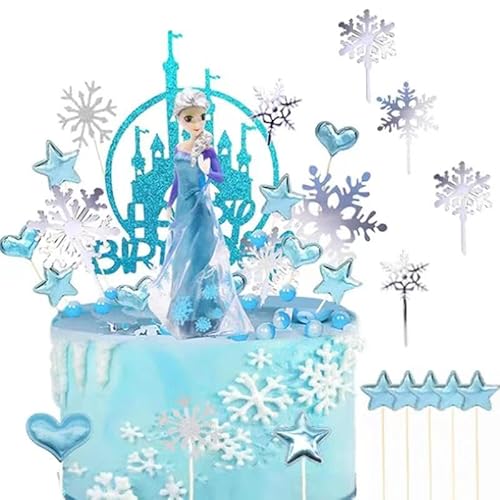 Eiskönigin Figuren Tortendeko, 26 Stück Fro-zen Tortendeko mit El-sa Figur, Schneeflocken Frozen Tortendeko, Eiskönigin Tortendeko, Elsa Tortendeko, Cupcake Topper für Kinder Geburtstagsdeko von HBSFBH